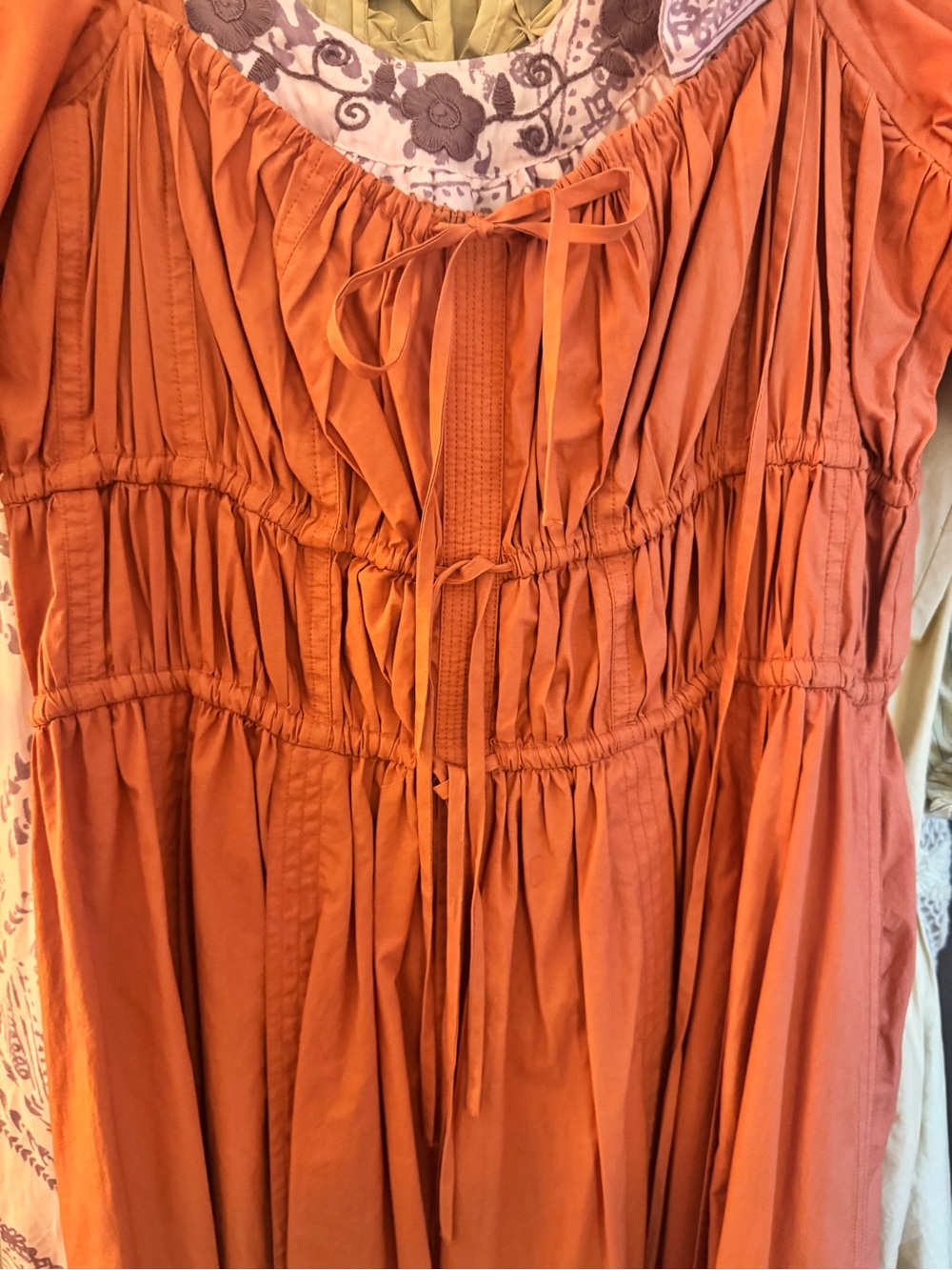 Ulla Johnson Rust Orange Midi Dress with Puff Sleeves - Picture 2 of 3